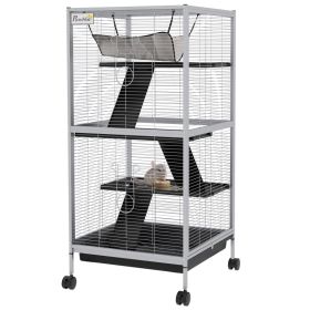 45" H Rolling Small Animal Cage with Hammock, Ferret Cage, Chinchilla Cage, Pet Habitat with 6 Doors, Removable Tray (Option: White-550x550x240 mm)